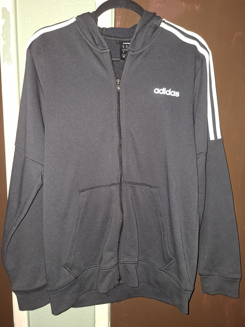 Adidas Men’s Black Zip-Up Hoodie with White Stripes